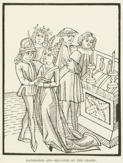 Şapelde Raymondin ve Melusine (gravür) by (after) English School