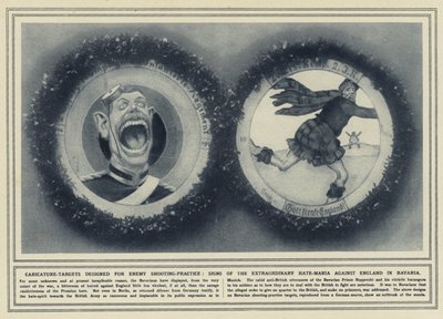 Düşman atış talimleri için tasarlanmış karikatür hedefler, Bavyera'da İngiltere'ye karşı olağanüstü nefret çılgınlığının işaretleri (s/b fotoğraf) by (after) English photographer
