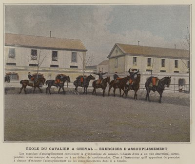 Binicilik Okulu, Esneklik Egzersizleri (renkli fotoğraf) by (after) French Photographer