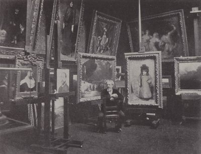 Fransız ressam Carolus-Duran stüdyosunda (s/b fotoğraf) by (after) French Photographer