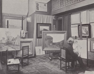 Fransız ressam Jean Charles Cazin stüdyosunda (s/b fotoğraf) by (after) French Photographer