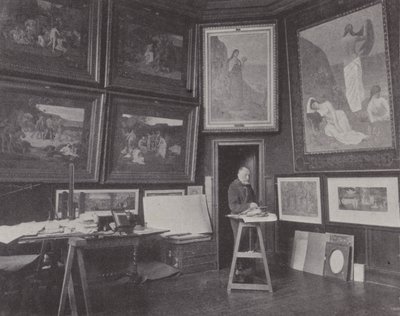 Fransız ressam Pierre Puvis de Chavannes stüdyosunda (s/b fotoğraf) by (after) French Photographer