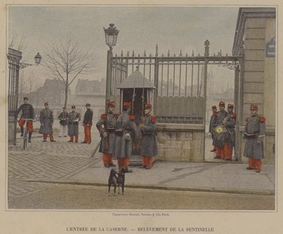 Kışla Girişi, Nöbetçiyi Yükseltmek (renkli fotoğraf) by (after) French Photographer