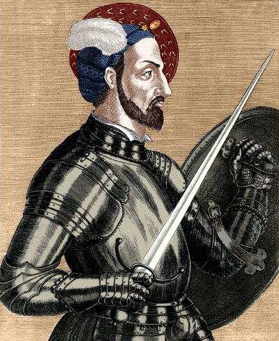 Charles of Bourbon (1490-1527), Fransız ordularının en yüksek komutanı, renklendirilmiş belge oyma by (after) French School
