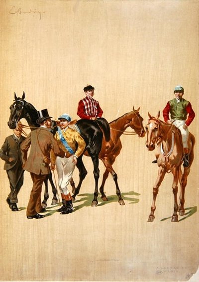 Yarış pistinde jokeyler, c.1875 (renkli taş) by (after) French School