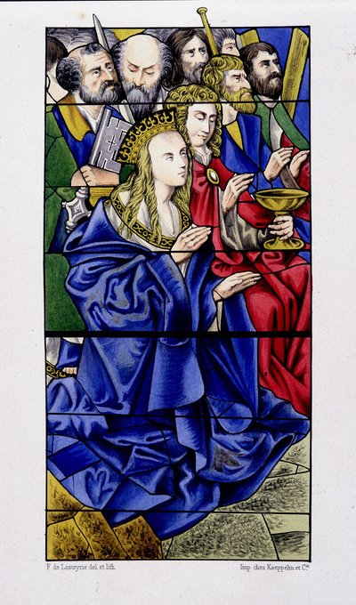 Havarilerle çevrili Bakire - repro. bir vitray St Vincent de Rouen kilisesinin by (after) French School