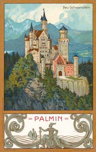 Neuschwanstein Şatosu, Bavyera (chromolitho) by (after) German School