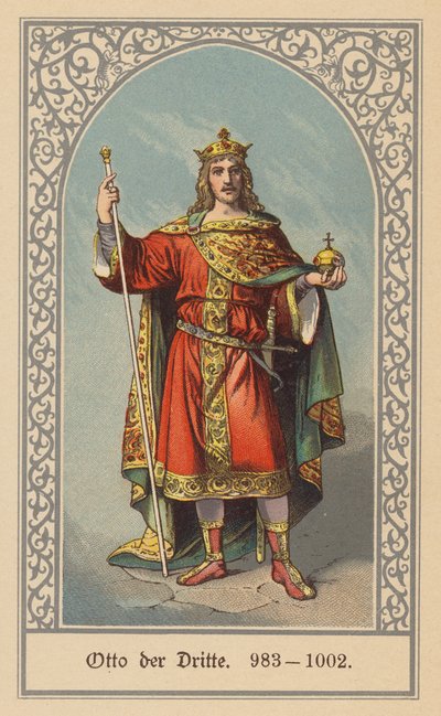 Otto III, Almanya ve İtalya Kralı ve Kutsal Roma İmparatoru (renkli taş baskı) by (after) German School