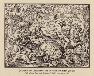 Yaban domuzu avı (gravür) by (after) German School