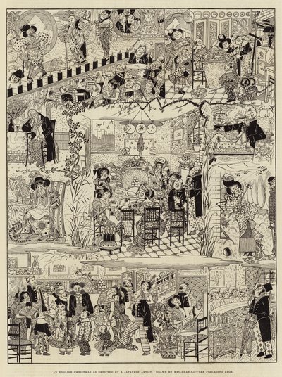 Bir Japon Sanatçı tarafından tasvir edildiği gibi bir İngiliz Noeli (gravür) by (after) Japanese School