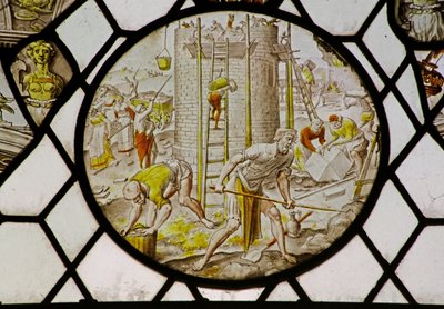 Babil Kulesi Binası ile Roundel (vitray) by (attr.to) Dutch School