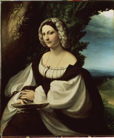 ""Bir bayanın portresi" (Bir bayanın portresi) Correggio şehrinin kişilikleri olan şair Ginevra Rangone veya Veronica Gambara (1485-1550) olurdu. Antonio Allegri