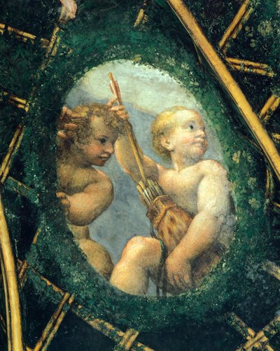 Meleklerle oval, fresk Antonio Allegri Da Correggio (1489-1534) Abbess