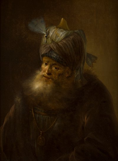 Sarıklı Bir Adamın Portresi (tuval üzerine yağlı boya) by (follower of) Rembrandt Harmensz. van Rijn
