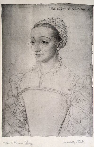 Marguerite de France (1523-74) (kağıt üzerine kurşun kalem) by (studio of) Clouet