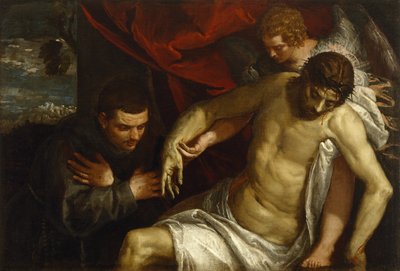 Bir Melek Tarafından Desteklenen ve Bir Fransisken Tarafından Tapılan Ölü Mesih, c.1586-87 by Paolo Veronese