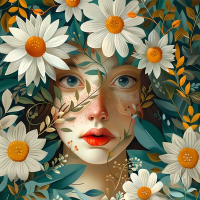 Haşhaş çiçekleriyle çevrili güzel kadın yüzü, duvar dekorasyonu, çerçeveli sanat baskıları by F. Abderrahim