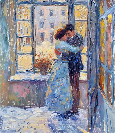 İsteğe bağlı kanvas tablo : Romantik bir çiftin empresyonist yağlı boya tablosu by F. Abderrahim