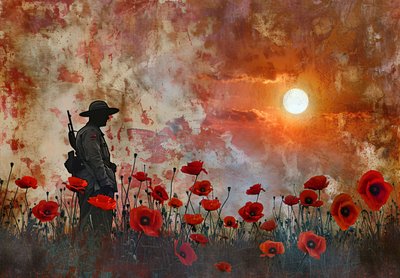 Gelincik çiçekleri tarlasında bir asker silueti by F. Abderrahim