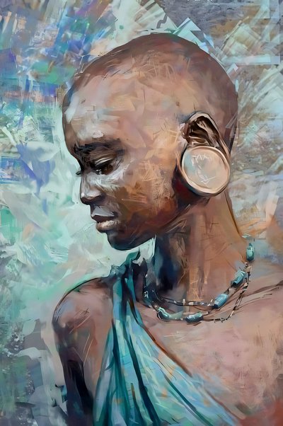 Geleneksel kostümlü Afrikalı kabile kızı | Soyut figüratif sanat baskıları by F. Abderrahim