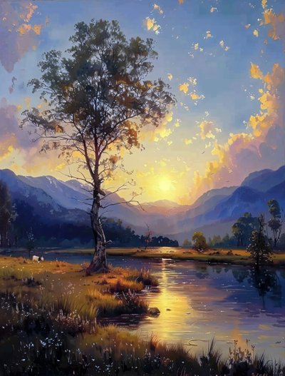 Tuval üzerine geceye dönüşen gün batımının güzelliği Dijital Boyama Duvar Dekorasyonu by F. Abderrahim