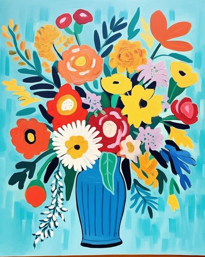 Vazoda Matisse esintili çiçekler | duvar dekoru için çiçek sanatı baskıları by F. Abderrahim