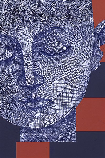 Bir Adamın Mavi Yüzü duvar dekoru için portre sanat baskıları | çerçeveli sanat baskıları by F. Abderrahim