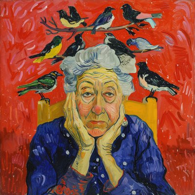 Başında kuşlar olan kadın : Matisse tarzı resim | duvar dekorasyonu, sanat baskıları by F. Abderrahim