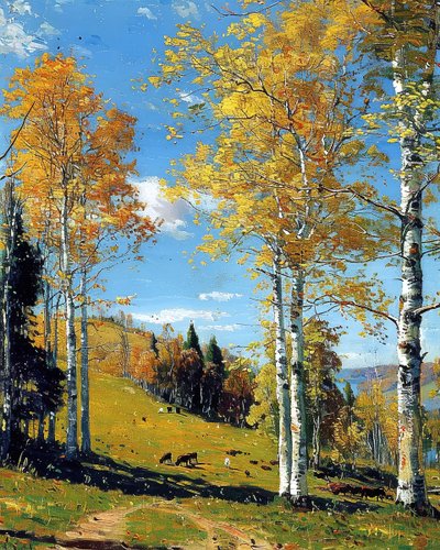 Huş ağacı ormanı ve canlı yeşilliklerle manzara, Her Oda için Duvar Dekoru by F. Abderrahim