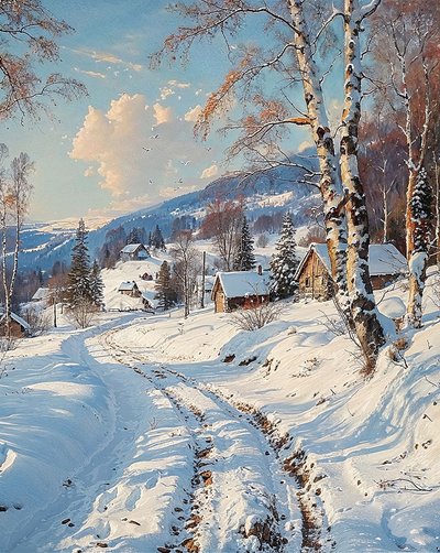 Karlı Manzara ile Manzara yatak odası için duvar dekoru by F. Abderrahim