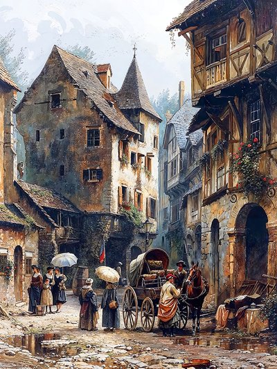 Sokak arası ve ortaçağ evleri, duvar sanatı dekoru  kanvas baskılar by F. Abderrahim