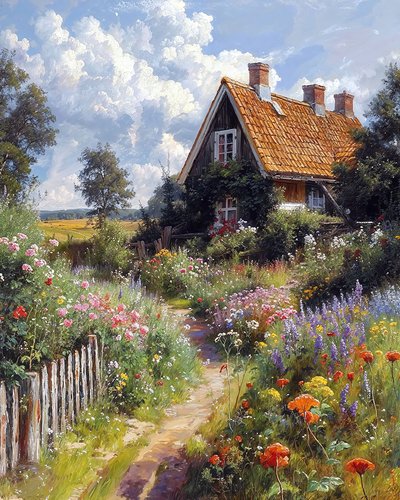 Güzel ev, çiçek bahçesi, botanik manzara, kanvas baskılar by F. Abderrahim