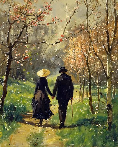 Aşık bir adam ve güzel bir kadın ormanın ortasında yürüyorlar by F. Abderrahim