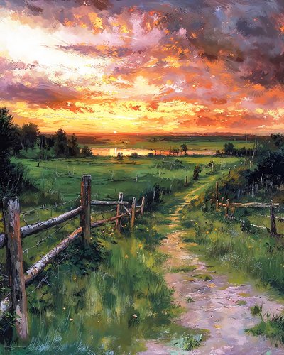 Çayırlı Manzara, Satılık Duvar Dekoru by F. Abderrahim