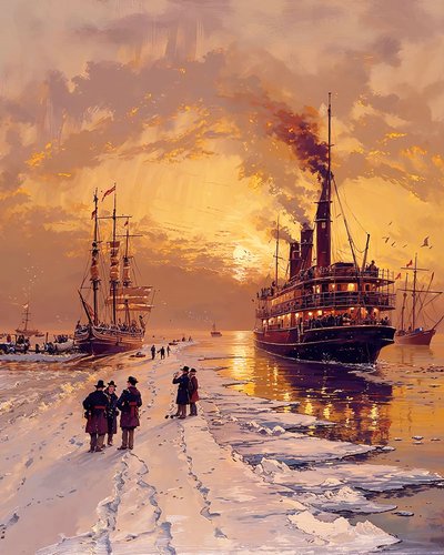 Donmuş buzulların yakınında vapur, yatak odası için duvar dekoru by F. Abderrahim