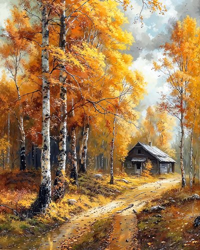Huş ağacı ormanında geleneksel ev, yatak odası için duvar dekoru by F. Abderrahim