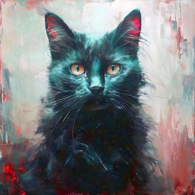 Kanvas baskı: duvar dekoru için oturan sarı gözlü siyah bir kedi by F. Abderrahim