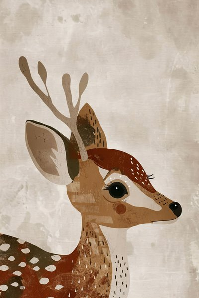Bohem hayvan çocuk duvar dekorasyonu, minimalist geyik illüstrasyonu by F. Abderrahim