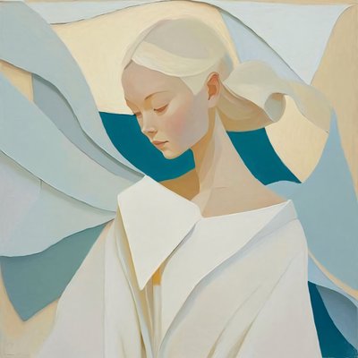 Beyaz sarı saçlı soyut Asyalı kız, Satılık Duvar Dekoru by F. Abderrahim