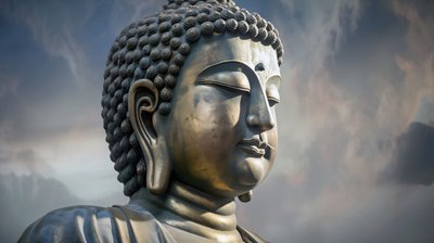 Huzurlu Meditasyonda Oturan Buda Portresi, isteğe bağlı çerçeveli kanvas tablo by F. Abderrahim