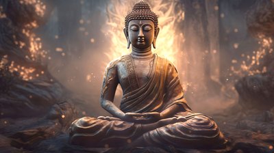 Oturan Gerçekçi Buda Portresi, Huzurlu Meditasyon, Manevi duvar ev dekorasyonu by F. Abderrahim