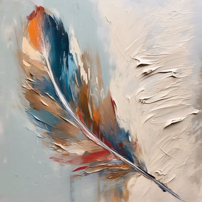 Kırmızı Mavi Tüy Dokulu Kısmi Yağlıboya Tablo, online özel kanvas tablo baskıları by F. Abderrahim