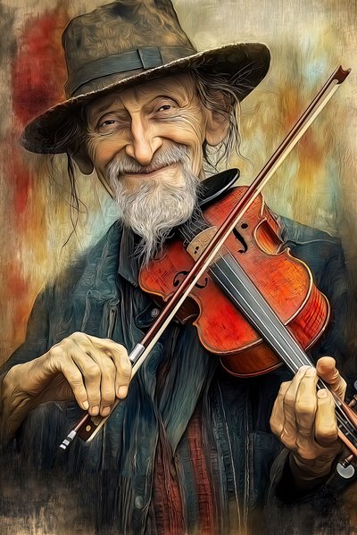 Kemanıyla Caz Müziği Çalan Sokak Müzisyeni, , Çerçeveli duvar dekoru by F. Abderrahim
