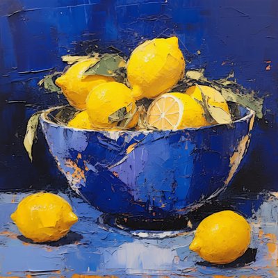 Mutfakta limonlu mavi seramik vazo, Çerçeveli duvar dekoru by F. Abderrahim