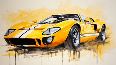 Modern Sarı Spor Araba Sanat Çalışması, özel kanvas baskılar online by F. Abderrahim