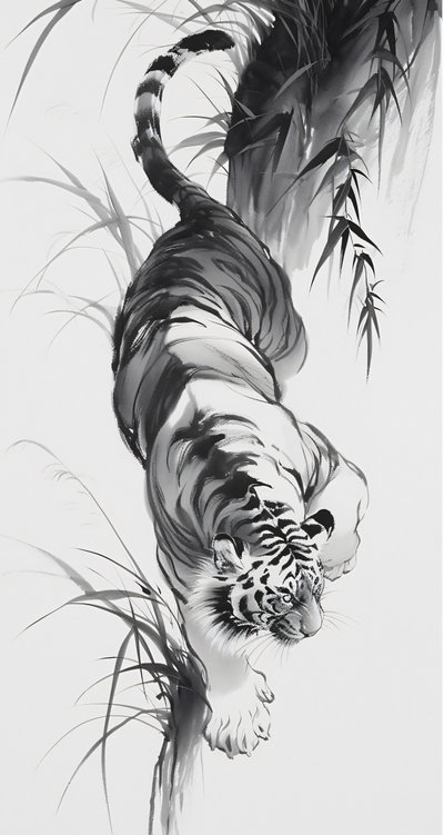 Ormanda Leopar, eskiz çizim, japon sanatı, Özel Kanvas Baskılar by F. Abderrahim