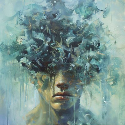 Derin Üzüntüyü İfade Eden Adam, Psikoloji sanatı tablosu, impressinist, online baskı tuval by F. Abderrahim