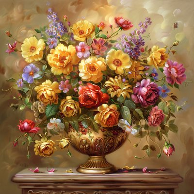 Zengin Altın Vurgulara Sahip Orta Yüzyıl Boyalı Stil Vazo, online sanat baskıları by F. Abderrahim