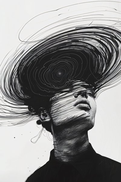 Minimalist Çizim Eskizi, Depresyon Girdabındaki Adam, talep üzerine online kanvas baskı by F. Abderrahim
