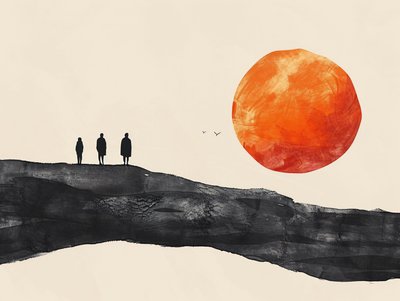 Minimalist Tek Çizgili Çöl Güneşi Alayı Çizimi, yatak odası için duvar dekoru by F. Abderrahim